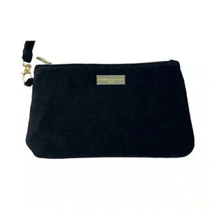 Adrienne Vittadini black velvet wristlet with black & white paisley interior